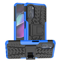 Coque Contour Silicone et Plastique Housse Etui Mat avec Support A03 pour Motorola Moto G 5G (2022) Bleu