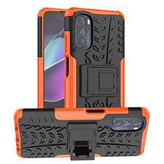 Coque Contour Silicone et Plastique Housse Etui Mat avec Support A03 pour Motorola Moto G 5G (2022) Orange