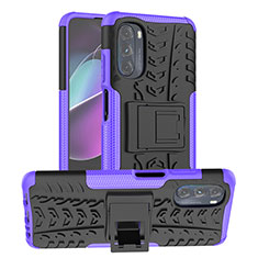 Coque Contour Silicone et Plastique Housse Etui Mat avec Support A03 pour Motorola Moto G 5G (2022) Violet