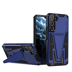 Coque Contour Silicone et Plastique Housse Etui Mat avec Support A03 pour Samsung Galaxy S21 5G Bleu
