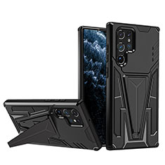 Coque Contour Silicone et Plastique Housse Etui Mat avec Support A03 pour Samsung Galaxy S21 Ultra 5G Noir
