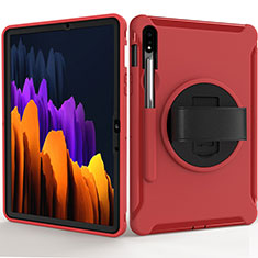 Coque Contour Silicone et Plastique Housse Etui Mat avec Support A03 pour Samsung Galaxy Tab S7 11 Wi-Fi SM-T870 Rouge