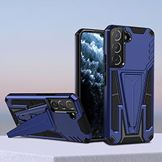 Coque Contour Silicone et Plastique Housse Etui Mat avec Support A04 pour Samsung Galaxy S21 Plus 5G Bleu