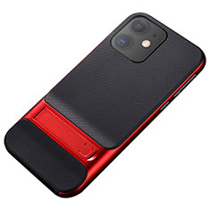 Coque Contour Silicone et Plastique Housse Etui Mat avec Support A05 pour Apple iPhone 11 Rouge et Noir