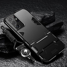Coque Contour Silicone et Plastique Housse Etui Mat avec Support A05 pour Samsung Galaxy S23 Ultra 5G Noir