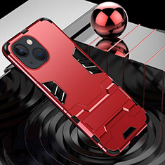 Coque Contour Silicone et Plastique Housse Etui Mat avec Support A06 pour Apple iPhone 13 Mini Rouge