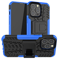 Coque Contour Silicone et Plastique Housse Etui Mat avec Support A07 pour Apple iPhone 13 Pro Bleu