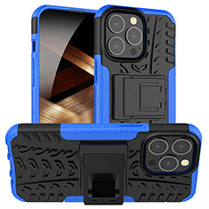Coque Contour Silicone et Plastique Housse Etui Mat avec Support A07 pour Apple iPhone 14 Pro Max Bleu