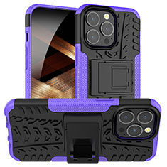 Coque Contour Silicone et Plastique Housse Etui Mat avec Support A07 pour Apple iPhone 14 Pro Max Violet