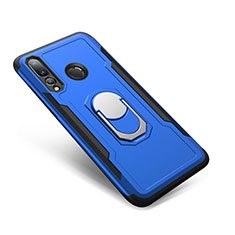 Coque Contour Silicone et Plastique Housse Etui Mat avec Support Bague Anneau A01 pour Huawei Nova 4 Bleu