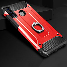 Coque Contour Silicone et Plastique Housse Etui Mat avec Support Bague Anneau H01 pour Huawei P30 Lite New Edition Rouge