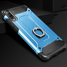 Coque Contour Silicone et Plastique Housse Etui Mat avec Support Bague Anneau H01 pour Samsung Galaxy A70 Bleu Ciel