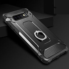 Coque Contour Silicone et Plastique Housse Etui Mat avec Support Bague Anneau H01 pour Samsung Galaxy S10 5G Noir