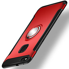Coque Contour Silicone et Plastique Housse Etui Mat avec Support Bague Anneau pour Huawei Honor 8 Lite Rouge