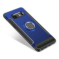 Coque Contour Silicone et Plastique Housse Etui Mat avec Support Bague Anneau pour Samsung Galaxy Note 8 Bleu