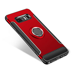 Coque Contour Silicone et Plastique Housse Etui Mat avec Support Bague Anneau pour Samsung Galaxy Note 8 Duos N950F Rouge