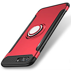Coque Contour Silicone et Plastique Housse Etui Mat avec Support Bague Anneau S01 pour Apple iPhone 7 Plus Rouge