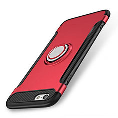 Coque Contour Silicone et Plastique Housse Etui Mat avec Support Bague Anneau S01 pour Apple iPhone SE3 (2022) Rouge
