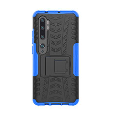 Coque Contour Silicone et Plastique Housse Etui Mat avec Support D01 pour Xiaomi Mi Note 10 Bleu