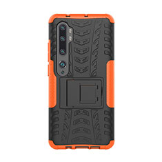 Coque Contour Silicone et Plastique Housse Etui Mat avec Support D01 pour Xiaomi Mi Note 10 Pro Orange