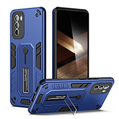 Coque Contour Silicone et Plastique Housse Etui Mat avec Support H01P pour Motorola Moto G31 Bleu