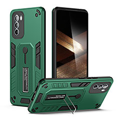 Coque Contour Silicone et Plastique Housse Etui Mat avec Support H01P pour Motorola Moto G31 Vert