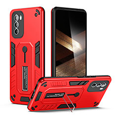 Coque Contour Silicone et Plastique Housse Etui Mat avec Support H01P pour Motorola Moto G41 Rouge