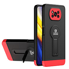 Coque Contour Silicone et Plastique Housse Etui Mat avec Support H01P pour Xiaomi Poco X3 Pro Rouge et Noir