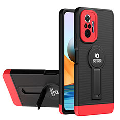 Coque Contour Silicone et Plastique Housse Etui Mat avec Support H01P pour Xiaomi Redmi Note 10 Pro 4G Rouge et Noir