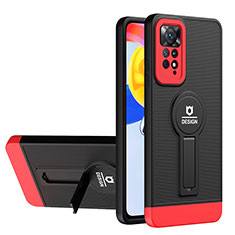 Coque Contour Silicone et Plastique Housse Etui Mat avec Support H01P pour Xiaomi Redmi Note 11 4G (2022) Rouge et Noir