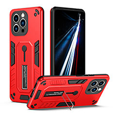 Coque Contour Silicone et Plastique Housse Etui Mat avec Support H01X pour Apple iPhone 15 Pro Rouge