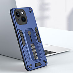 Coque Contour Silicone et Plastique Housse Etui Mat avec Support H02X pour Apple iPhone 14 Plus Bleu