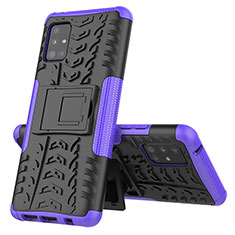 Coque Contour Silicone et Plastique Housse Etui Mat avec Support J01X pour Samsung Galaxy A51 5G Violet