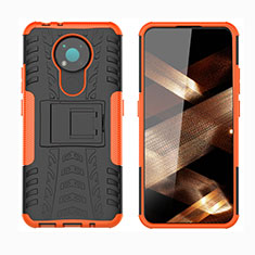 Coque Contour Silicone et Plastique Housse Etui Mat avec Support JX1 pour Nokia 3.4 Orange