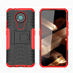 Coque Contour Silicone et Plastique Housse Etui Mat avec Support JX1 pour Nokia 3.4 Rouge