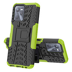 Coque Contour Silicone et Plastique Housse Etui Mat avec Support JX1 pour Realme C35 Vert