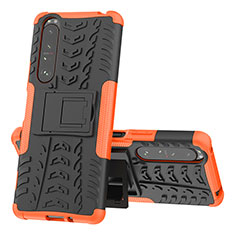 Coque Contour Silicone et Plastique Housse Etui Mat avec Support JX1 pour Sony Xperia 1 III Orange