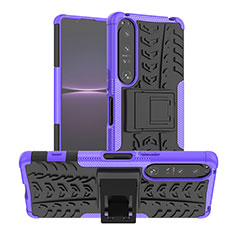 Coque Contour Silicone et Plastique Housse Etui Mat avec Support JX1 pour Sony Xperia 1 IV Violet
