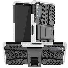 Coque Contour Silicone et Plastique Housse Etui Mat avec Support JX1 pour Sony Xperia 10 III Argent