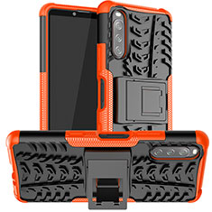 Coque Contour Silicone et Plastique Housse Etui Mat avec Support JX1 pour Sony Xperia 10 III Lite Orange