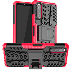 Coque Contour Silicone et Plastique Housse Etui Mat avec Support JX1 pour Sony Xperia 10 III Lite Rose Rouge