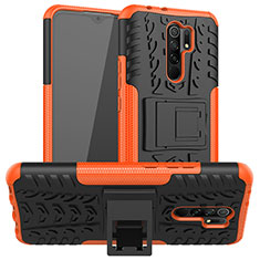 Coque Contour Silicone et Plastique Housse Etui Mat avec Support JX1 pour Xiaomi Redmi 9 Prime India Orange