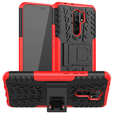 Coque Contour Silicone et Plastique Housse Etui Mat avec Support JX1 pour Xiaomi Redmi 9 Prime India Rouge