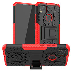 Coque Contour Silicone et Plastique Housse Etui Mat avec Support JX1 pour Xiaomi Redmi 9C NFC Rouge