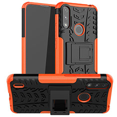 Coque Contour Silicone et Plastique Housse Etui Mat avec Support JX2 pour Motorola Moto E7 Power Orange