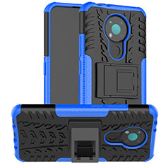 Coque Contour Silicone et Plastique Housse Etui Mat avec Support JX2 pour Nokia 3.4 Bleu