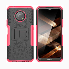 Coque Contour Silicone et Plastique Housse Etui Mat avec Support JX2 pour Nokia G300 5G Rose Rouge