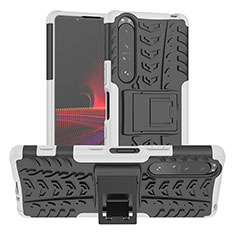 Coque Contour Silicone et Plastique Housse Etui Mat avec Support JX2 pour Sony Xperia 1 III Argent