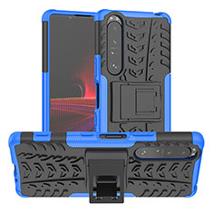 Coque Contour Silicone et Plastique Housse Etui Mat avec Support JX2 pour Sony Xperia 1 III Bleu