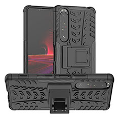 Coque Contour Silicone et Plastique Housse Etui Mat avec Support JX2 pour Sony Xperia 1 III Noir